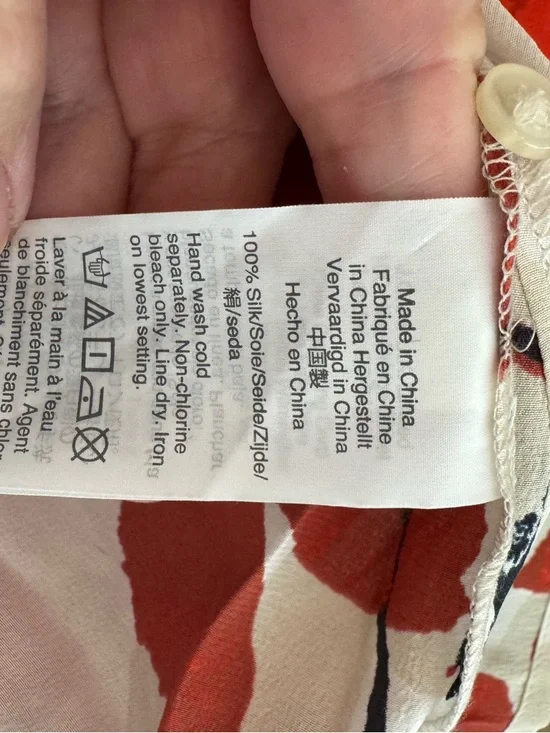 J. Crew Cream Silk Top with Red Poppy & Black Accents NWT - Picture 8 of 9